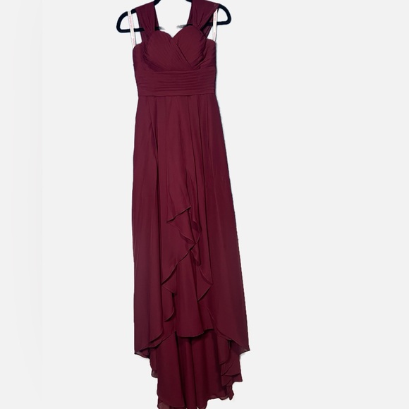 cabernet chiffon bridesmaid dress V-neck Ruffles Sleeves Chiffon Bridesmaid Dresses with Slit